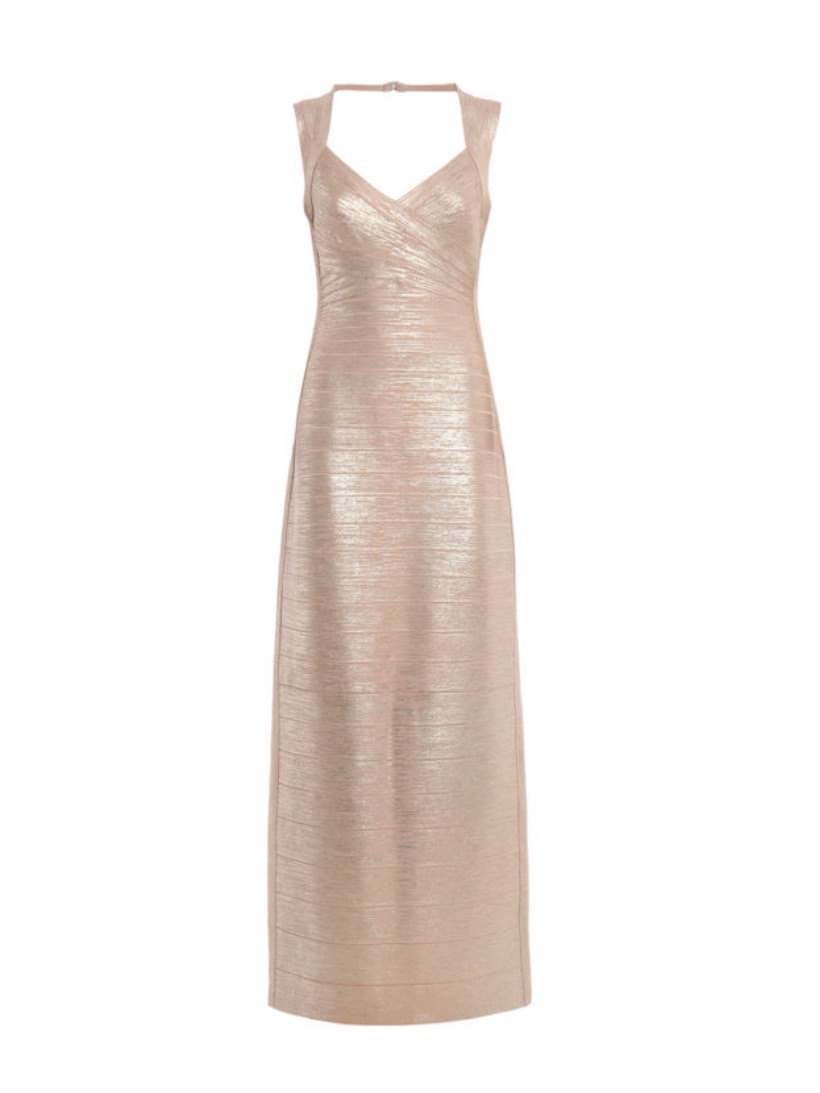 Herve Leger Metallic Rose Gold Estrella Gown Size M